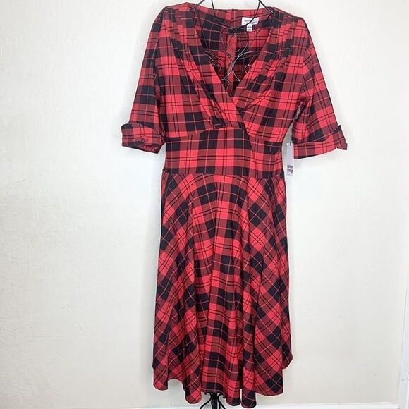 Unique Vintage Dresses & Skirts - Unique Vintage Red Black Plaid Retro Shirt Dress Full Skirt Women’s Size 3X/20